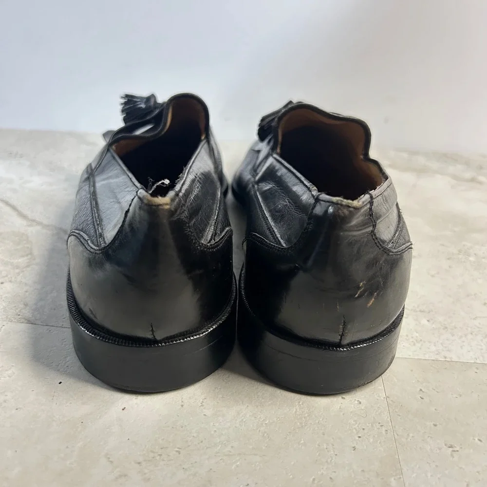 Johnston & Murphy Cellini Loafers Black Leather Mens 10 M Tassel Kiltie Italy